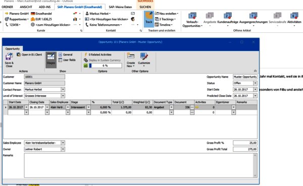 Boyum Customer Relation Management für Outlook Opportunity