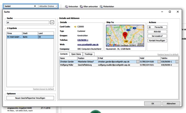Boyum CRM for Outlook Suchfunktionen